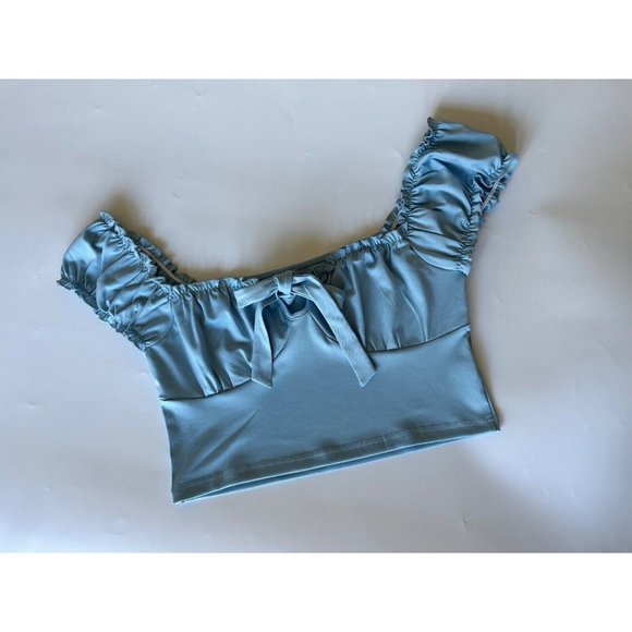 SHEIN Tops - Shein Light Blue Crop Top Size L Off The Shoulders